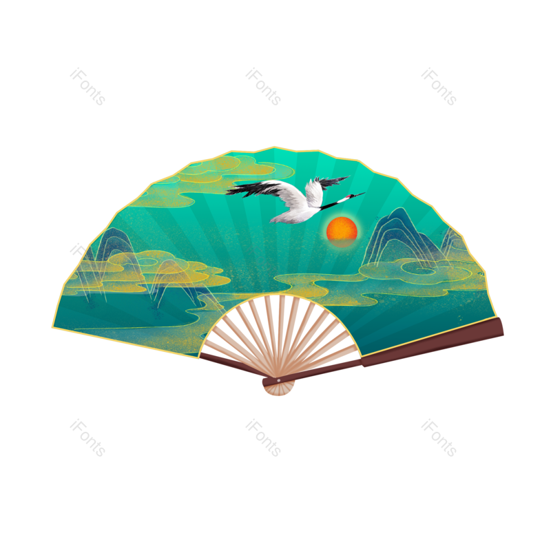 中国图片,扇子元素,太阳PNG,手绘免抠素材